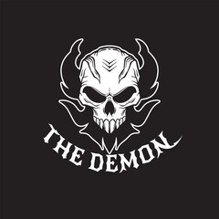 the demon skull art black and white hand drawn illustration vector
