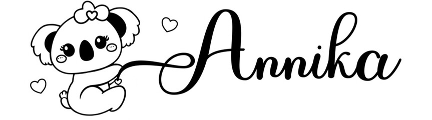 Annika - black color - name written - Word with Koala kawaii for websites, baby shower, greetings, banners, cards,, t-shirt, sweatshirt, prints, cricut, silhouette, sublimation	