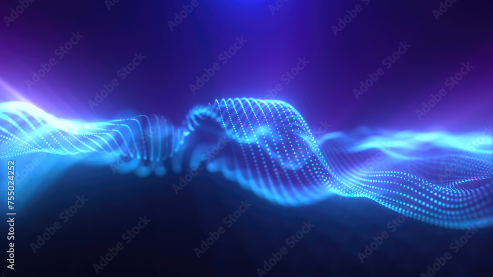 Aufkleber blue energy magic waves high tech digital iridescent morphing with light rays lines and energy parti