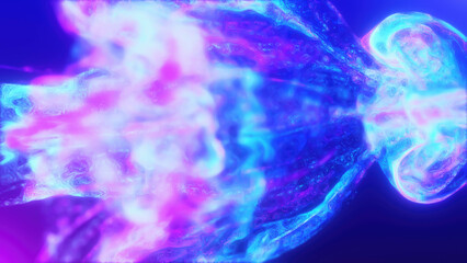 Purple energy glowing magic waves high tech digital iridescent with light rays lines and bokeh energy particles. Abstract background