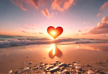 heart on the beach at sunset