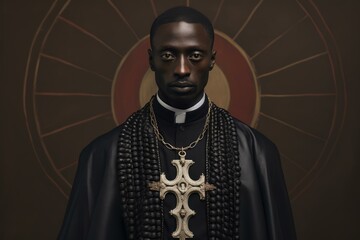 Traditional Priest church black african. Cross man religion. Generate Ai - obrazy, fototapety, plakaty