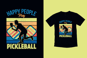 Happy People Play Pickleball Retro Vintage T-Shirt Design