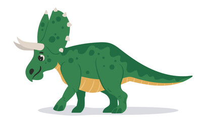 Cartoon triceratops. Cute jurassic dinosaur, ancient triceratops reptile flat vector illustration. Prehistoric era animal
