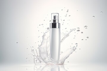 cosmetic product in white bottle and splashes