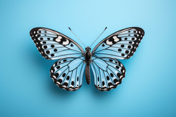 Vibrant Wings of Beauty: A Colorful, Isolated Butterfly with Delicate, Artistic Patterns on Its Wings, Flying Gracefully Against a Bright Blue Background