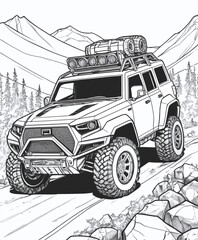 Sports car line drawing coloring book page. cartoons for preschool children