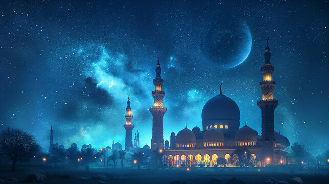 blue mosque in night wallpaper