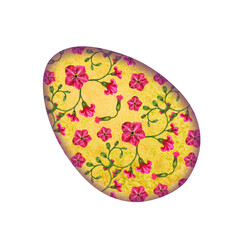 Watercolor Easter yellow egg with floral pattern of spring blooming primroses for Easter clipart, cards, invitations, stickers, scrapbooking, borders, patterns, wrapping, gifts, wallpaper, background