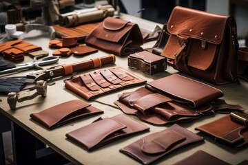 Meticulous Making leather goods craft. Design tool. Generate Ai