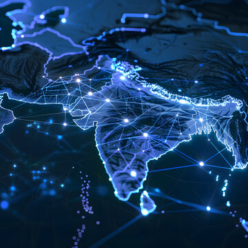 Abstract digital map of India globle network tech Concept of a globally connected world Cloud computing network connecting