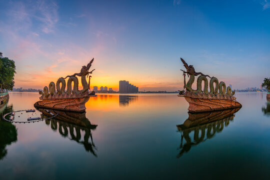 West Lake Dragons statue in Hanoi in early morning
