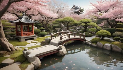 Create An Image Of A Serene Japanese Tea Garden Wi - obrazy, fototapety, plakaty