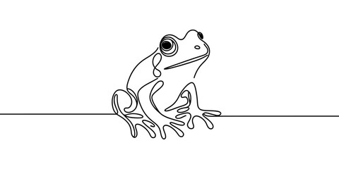 Vector illustration of a frog, in a linear style, drawn in one line.