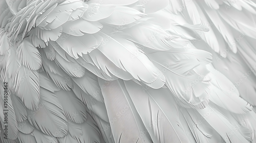 Poster close-up of white feathers texture. softness and purity concept. monochromatic and detailed. perfect