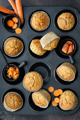 carrot muffins on a baking tray, baked