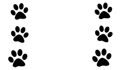 Dog paw prints are black on white. Footprints of an animal predator. - Powered by Adobe