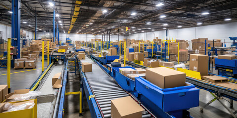 Efficient Industrial Warehouse: Organized Packaging and Shipping Business Indoors with Containers and Distribution