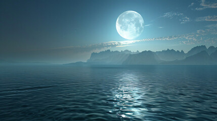 A surreal seascape with a full moon rising - obrazy, fototapety, plakaty