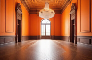 Empty big orange hall interior. interior of an empty exhibition hall
