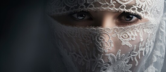 Mysterious Woman Concealed by Veil, Unveiling Cultural Secrets with Elegance and Grace - obrazy, fototapety, plakaty