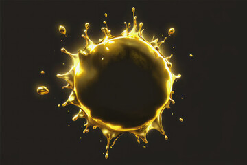 Drops, liquid gold frame on dark background. Illustration