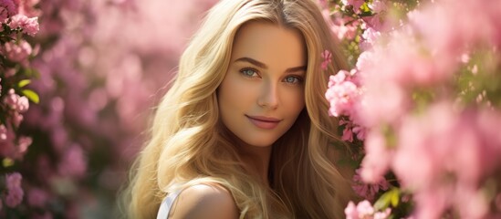 Radiant Blonde Woman with Ethereal Beauty and Captivating Blue Eyes