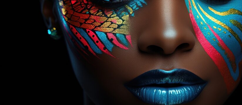 Vibrant Expression: Portrait of a Woman with Intricate and Colorful Face Paint Artistry