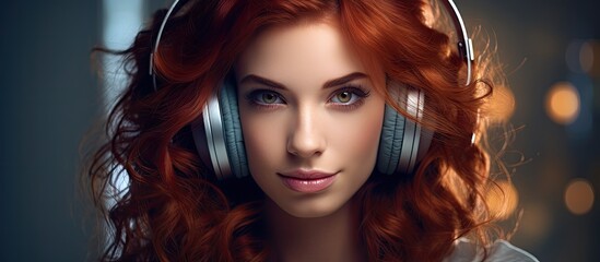 Fototapeta premium Vibrant Young Woman Enjoying Music with Headphones Outdoors in Urban Setting
