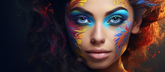 Vibrant Woman Embracing Diversity with Colorful Face Paint at a Festive Celebration