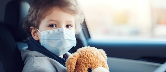 Curious Little Boy Traveling Safely in Car with Beloved Teddy Bear Companion