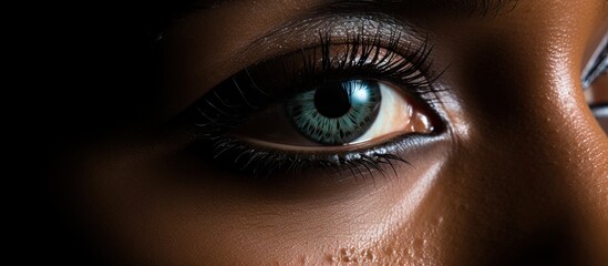 Intense Gaze: Close-up of a Woman's Eye Captivating in the Dark