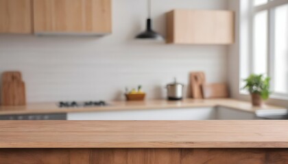 Fototapeta na wymiar Kitchen Background Top Counter Interior Wood Blur