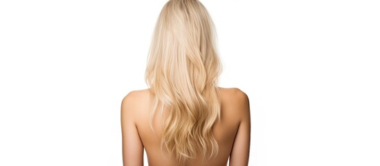 Naklejka premium Elegant Lady with Flowing Blonde Hair Captivated in Natural Sunlight Beauty Portrait