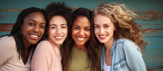 Joyful Multiethnic Women Smiling Together in a Happy Friendship Gathering - obrazy, fototapety, plakaty