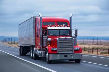 American style truck on freeway logistics trucking 