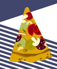 Pizza slice, pizza piece in a flat design style. Vector illustration.