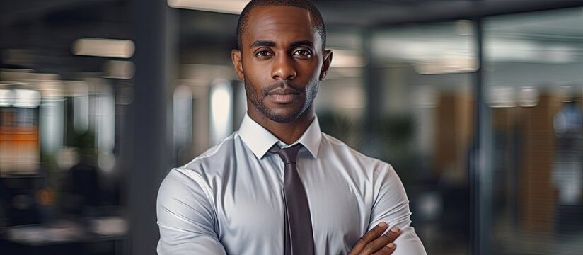 Confident businessman in smart attire standing with a purposeful demeanor