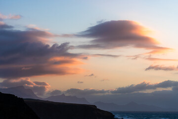 sunset on the shore at Fuerteventura with beautiful clouds