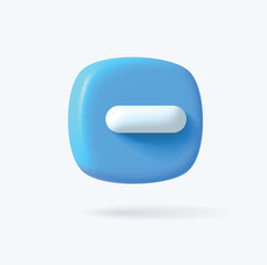 Vector Render 3d of Minus Icon. Blue color. Collapse icon or reduce. Vector illustration