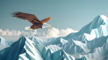 Flying Eagle Illustration over Snowy Mountains, To provide a visually appealing and modern illustration of a flying eagle in a natural landscape for