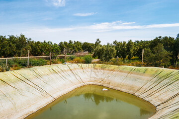 plastic water retention basin for irrigation in agriculture