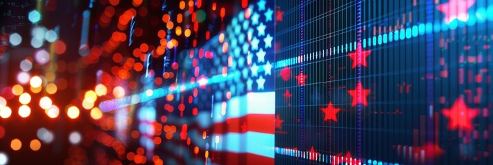 Dynamic stock market performance with patriotic theme for a business forecast - obrazy, fototapety, plakaty
