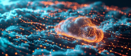 Glowing cloud in a networked grid representing the power and reach of cloud storage solutions