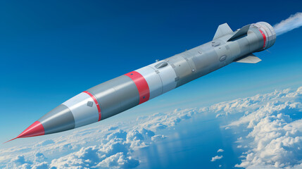 Naklejka na ściany i meble Dagger Missile in High-Altitude Flight. Detailed 3D render of a 