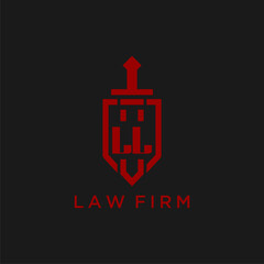 LL initial monogram for law firm with sword and shield logo image