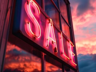 Sunset reflects on a SALE neon sign