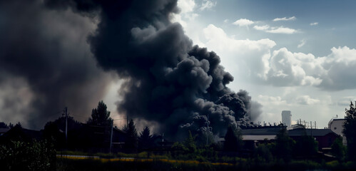 Inferno Unleashed: Intense and Ominous Capture of a Billowing Black Smoke Cloud, Portraying the Raw Power and Devastation of Unseen Forces created with Generative AI technology