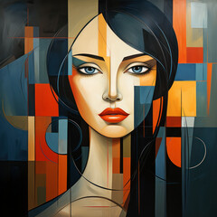 A modern artistic interpretation of a woman's face in geometric shapes