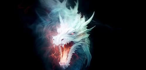 Inferno Unleashed: The Fiery Breath of a White Dragon created with Generative AI technology